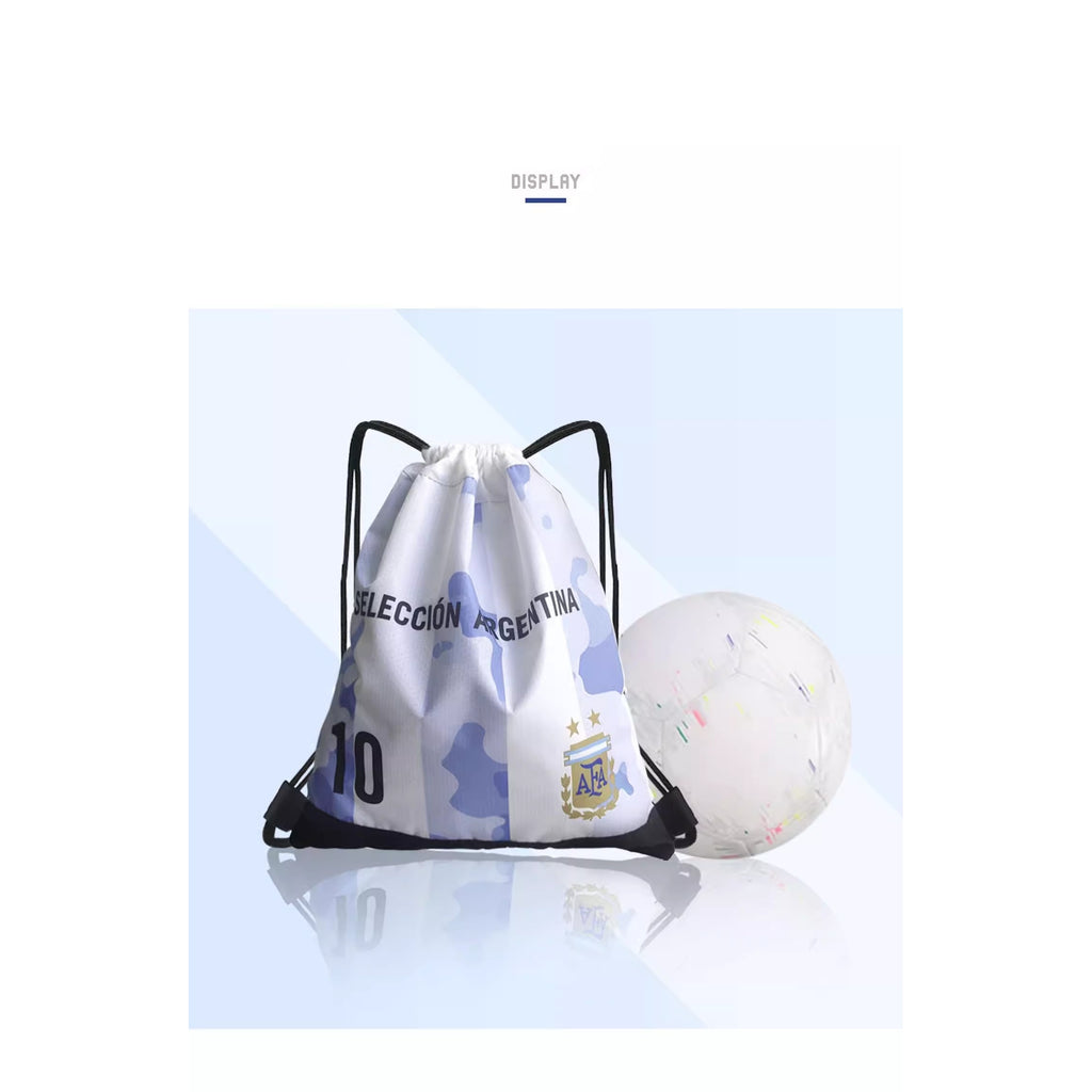 Blue and White Drawstring Bag
