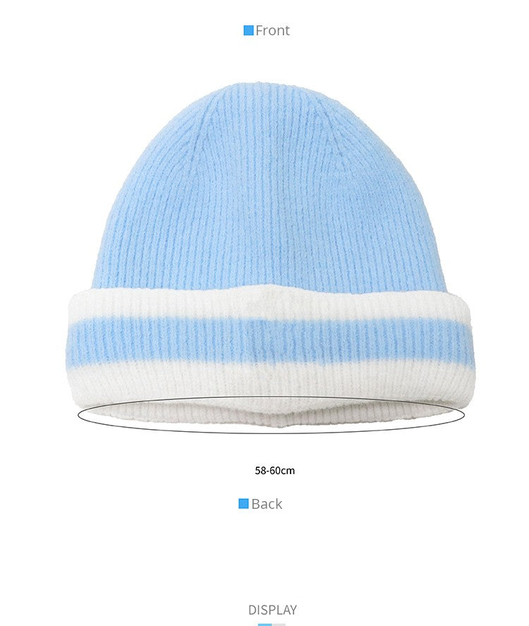 Blue and White Patchwork Knitted Hat