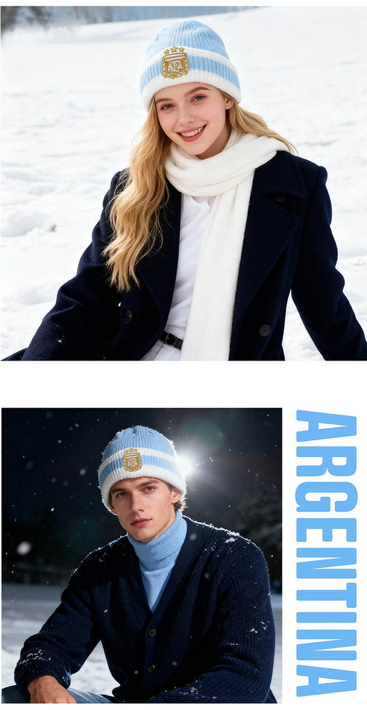 Blue and White Patchwork Knitted Hat