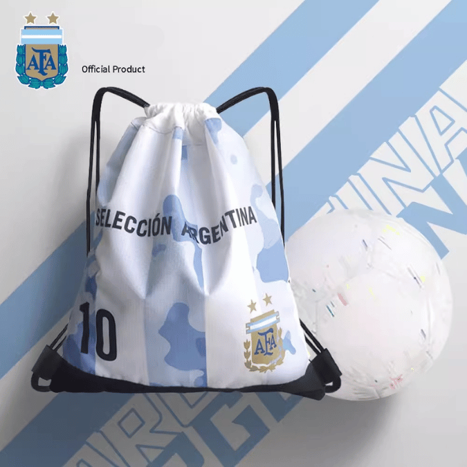 Blue and White Drawstring Bag