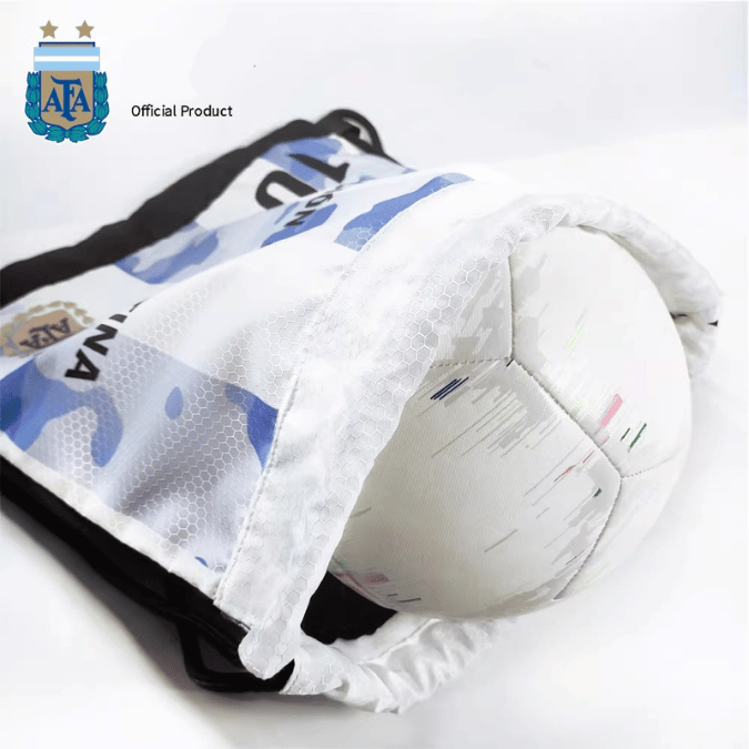 Blue and White Drawstring Bag
