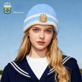 Blue and White Patchwork Knitted Hat