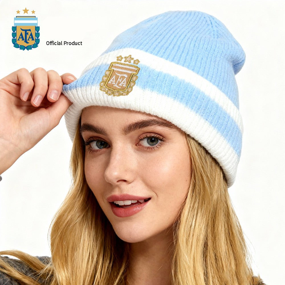 Blue and White Patchwork Knitted Hat