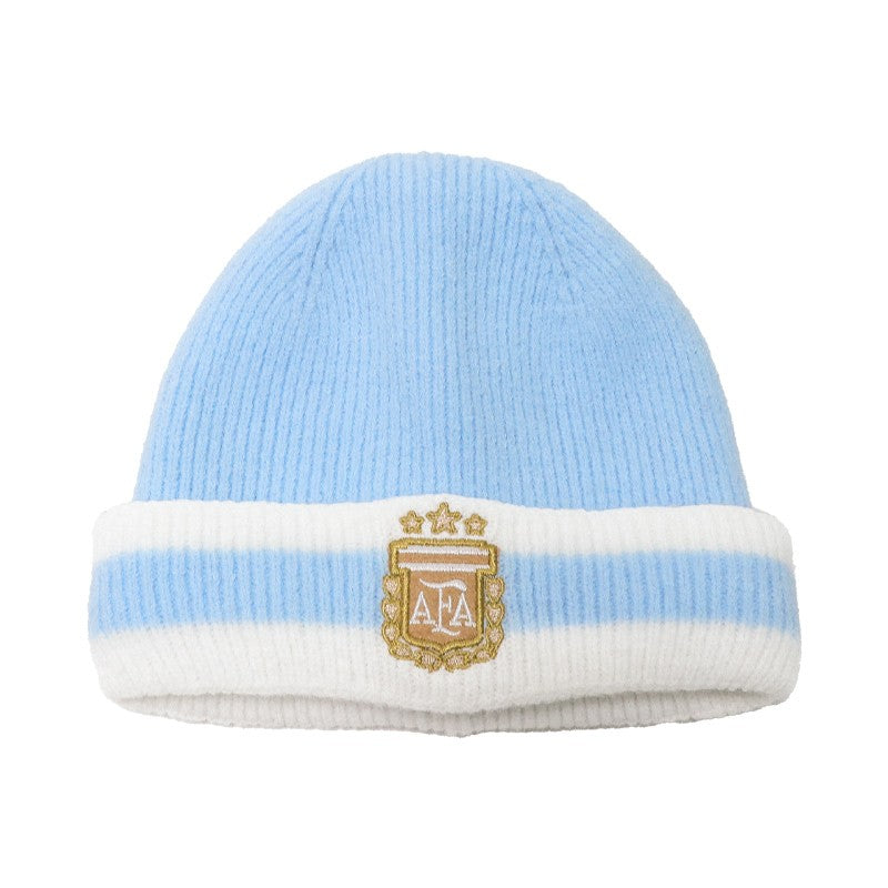 Blue and White Patchwork Knitted Hat