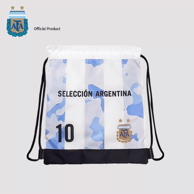 Blue and White Drawstring Bag